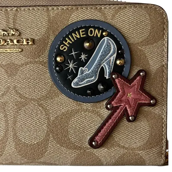 Disney X Coach Accordion Zip Wallet In Signature Canvas With Patches Cinderella